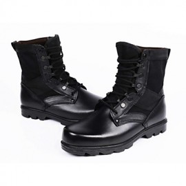 Shoes Leather / Canvas Outdoor / Athletic Boots Outdoor / Athletic Flat Heel Lace-up Black  