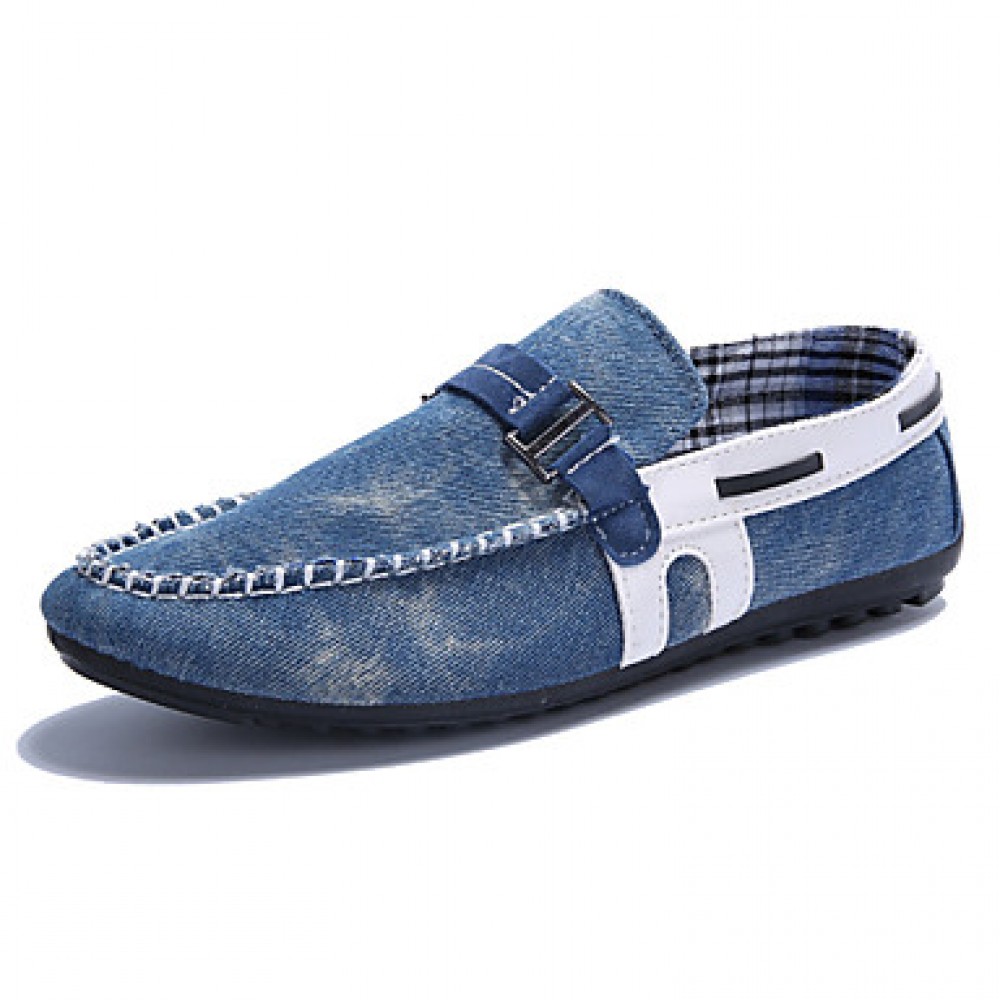 Men's Shoes Denim Casual Boat Shoes Casual Flat Heel Slip-on Black / Blue  