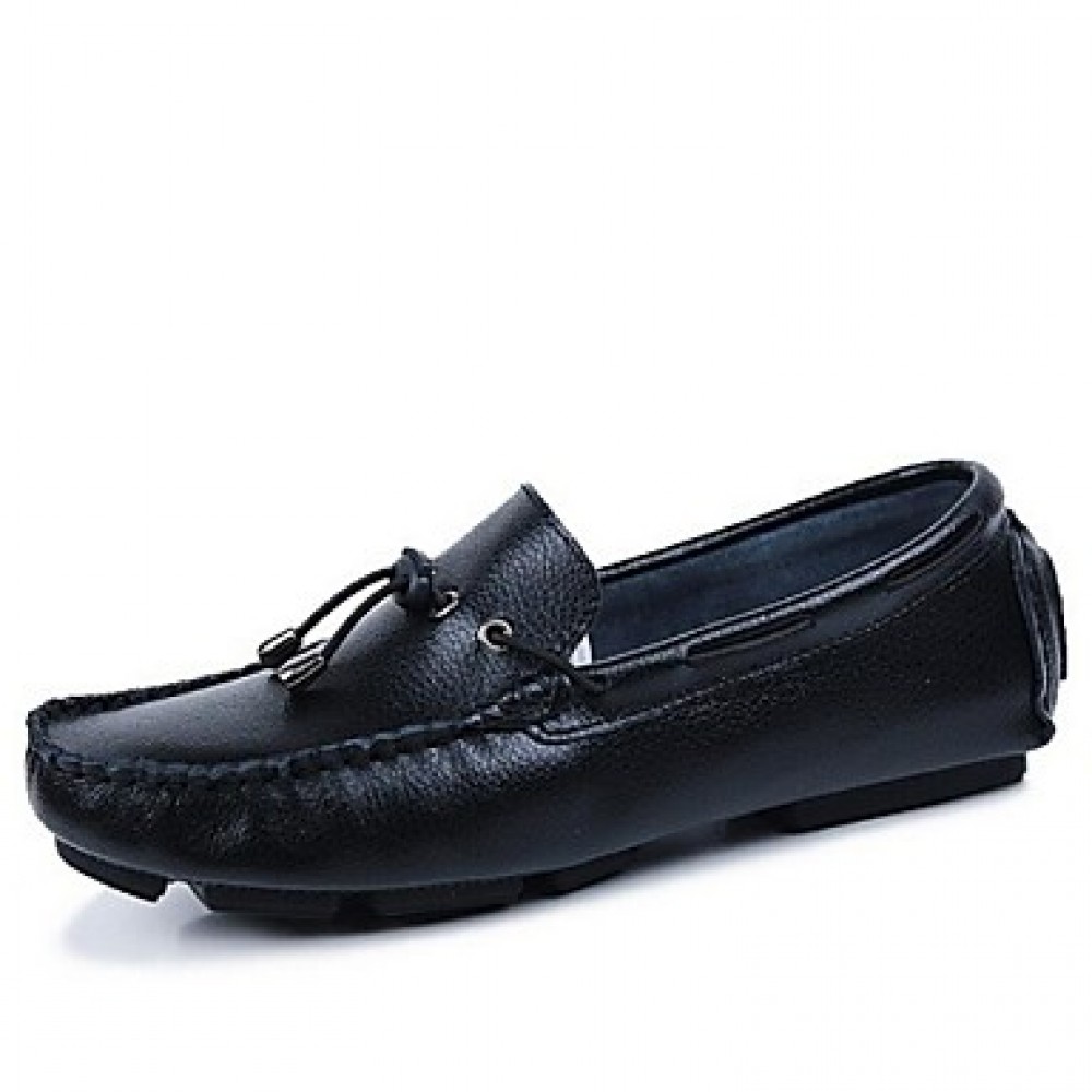 Men's Shoes Leather Casual Boat Shoes Casual Slip-on Black / White / Orange  