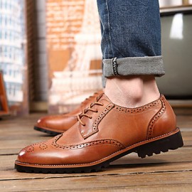 Men's Shoes Leather Casual Oxfords Casual Flat Heel Black / Brown  