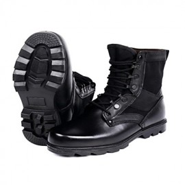 Shoes Leather / Canvas Outdoor / Athletic Boots Outdoor / Athletic Flat Heel Lace-up Black  