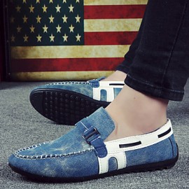 Men's Shoes Denim Casual Boat Shoes Casual Flat Heel Slip-on Black / Blue  