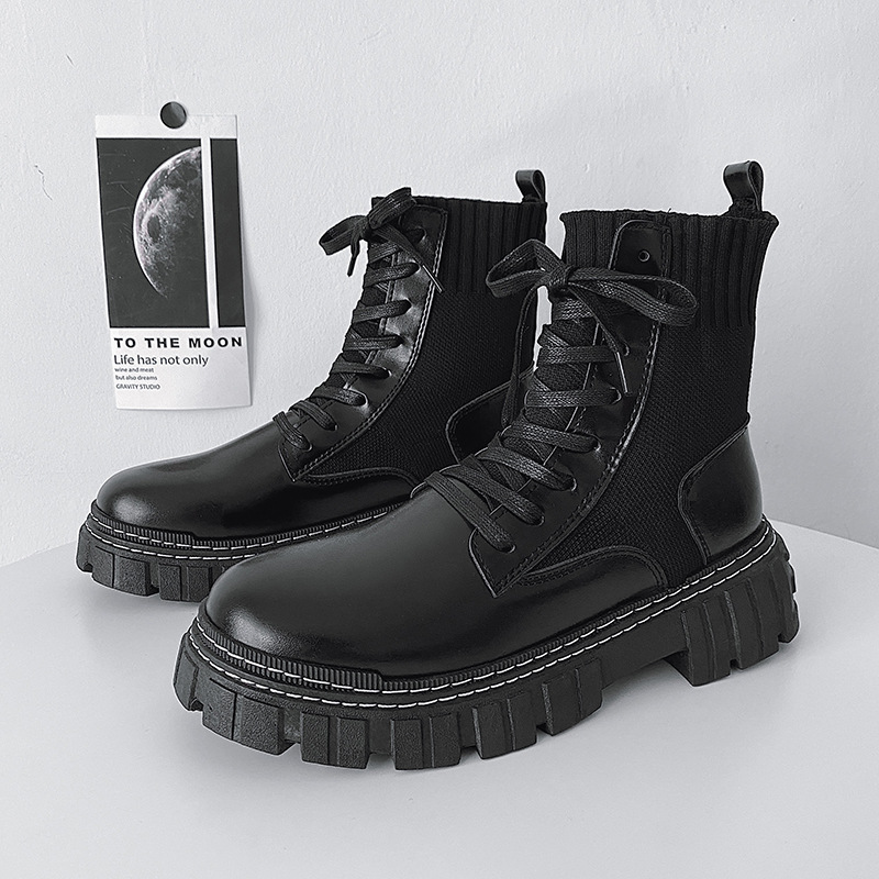 Men Fashion Thick-soled Design Solid Color Mid-calf PU Short Combat Boots