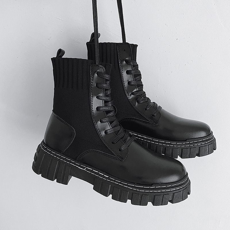 Men Fashion Thick-soled Design Solid Color Mid-calf PU Short Combat Boots