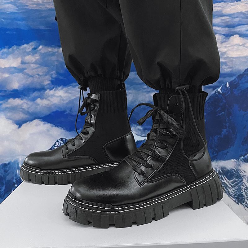 Men Fashion Thick-soled Design Solid Color Mid-calf PU Short Combat Boots