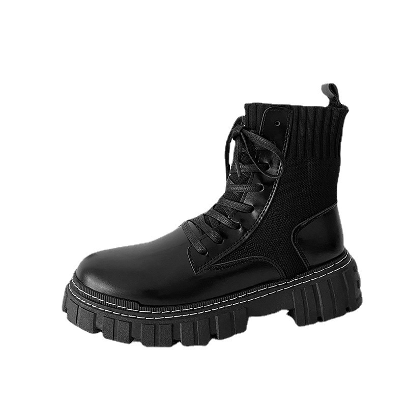 Men Fashion Thick-soled Design Solid Color Mid-calf PU Short Combat Boots