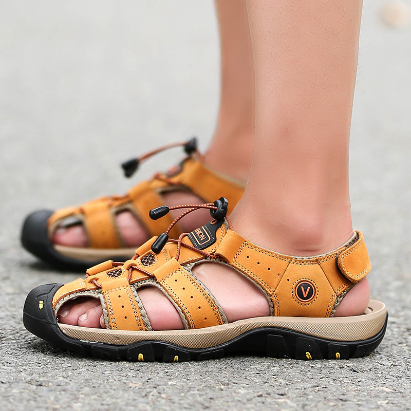 Size:6.5-11 Men Summer Leisure Beach Genuine Leather Sandals Shoes