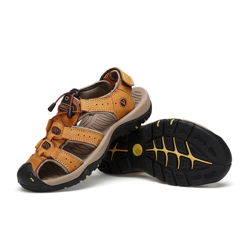 Size:6.5-11 Men Summer Leisure Beach Genuine Leather Sandals Shoes