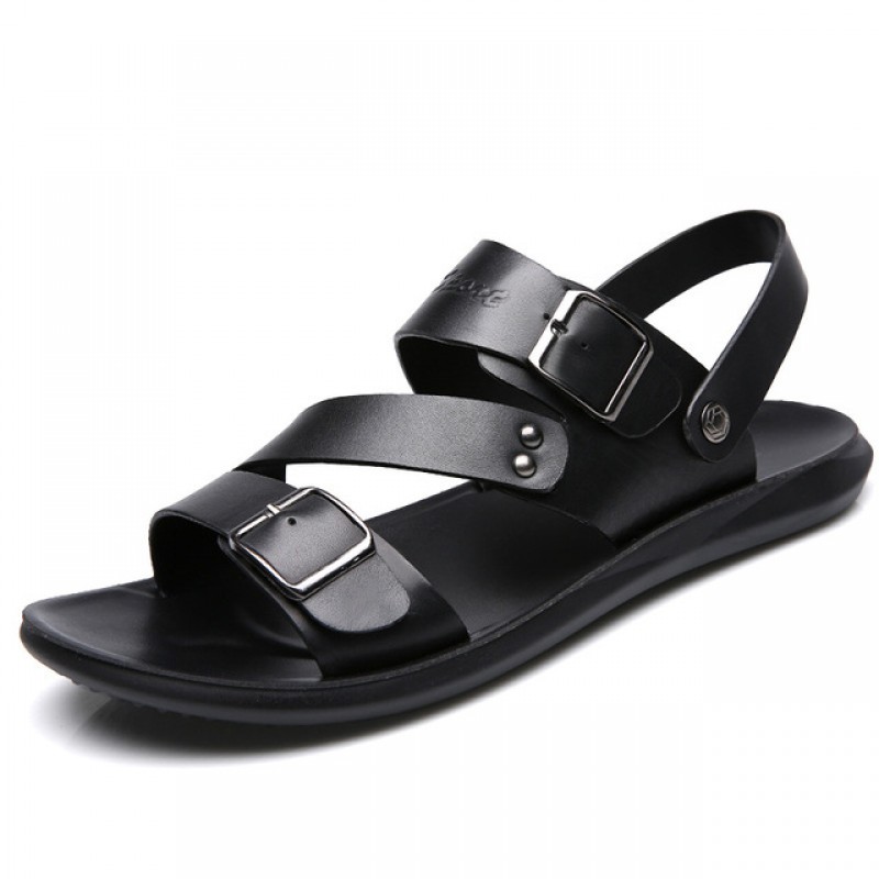 Men Summer Casual Double Buckle Design Soft Flat Beach Sandals