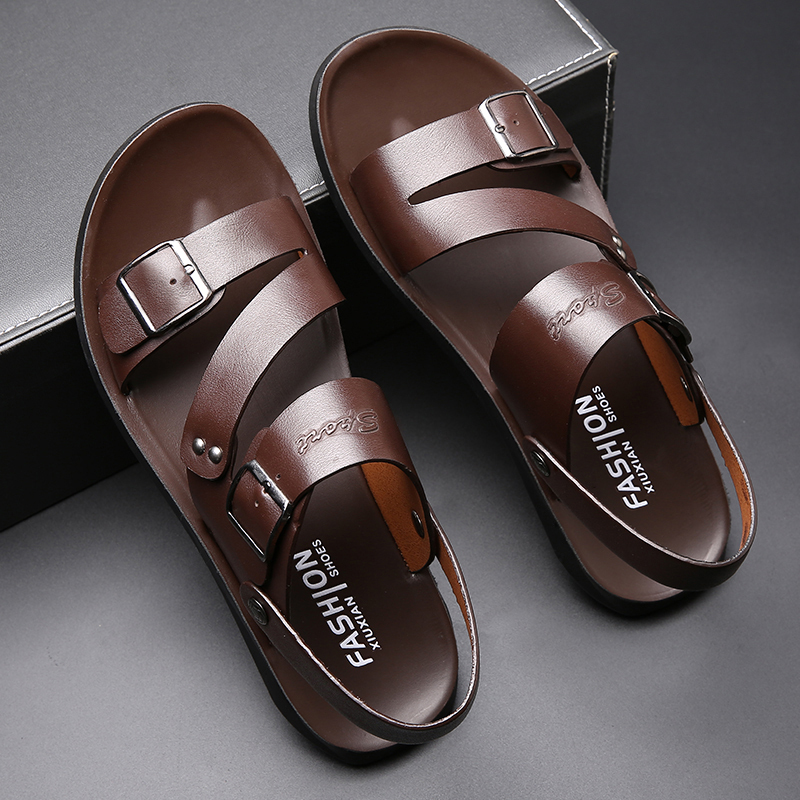 Men Summer Casual Double Buckle Design Soft Flat Beach Sandals