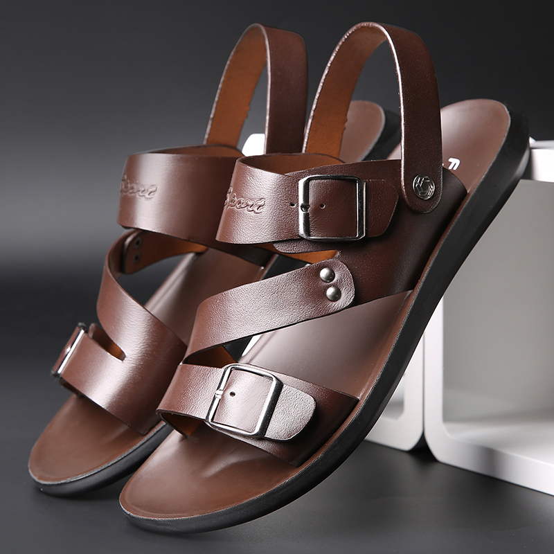 Men Summer Casual Double Buckle Design Soft Flat Beach Sandals