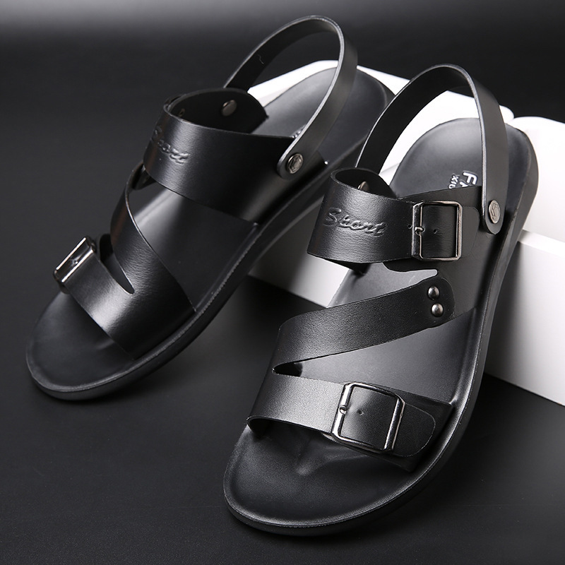 Men Summer Casual Double Buckle Design Soft Flat Beach Sandals