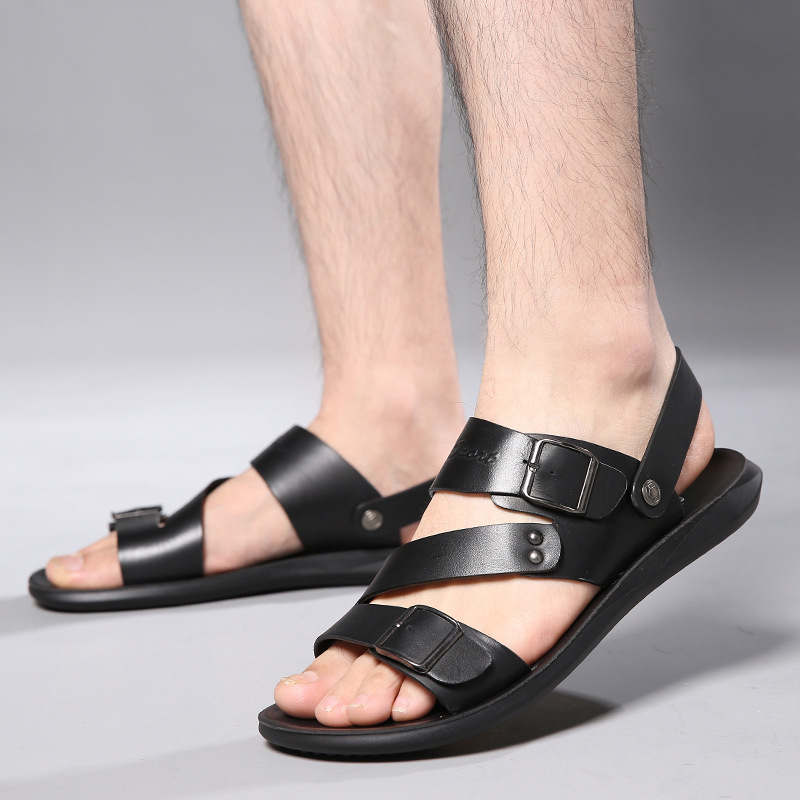 Men Summer Casual Double Buckle Design Soft Flat Beach Sandals