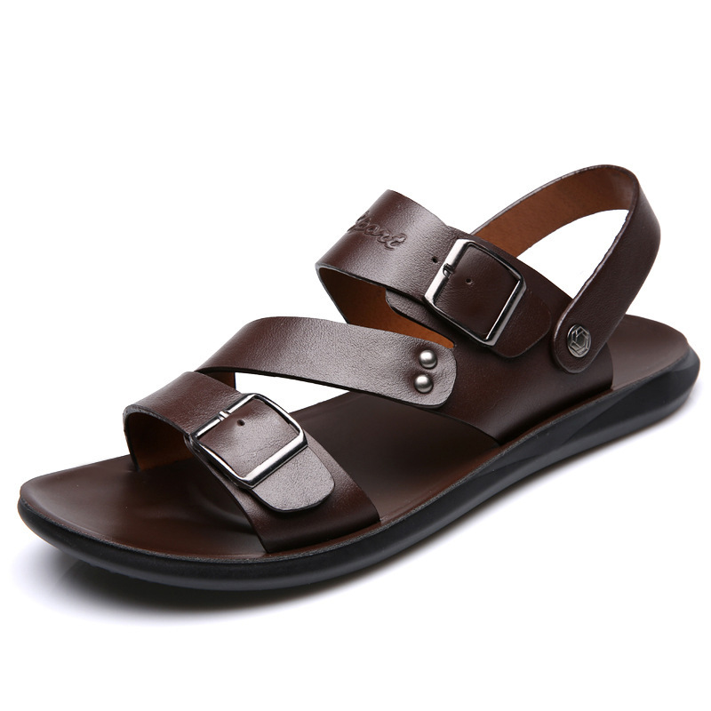 Men Summer Casual Double Buckle Design Soft Flat Beach Sandals