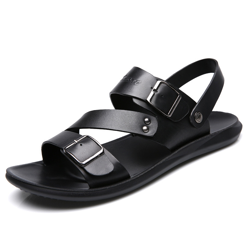 Men Summer Casual Double Buckle Design Soft Flat Beach Sandals