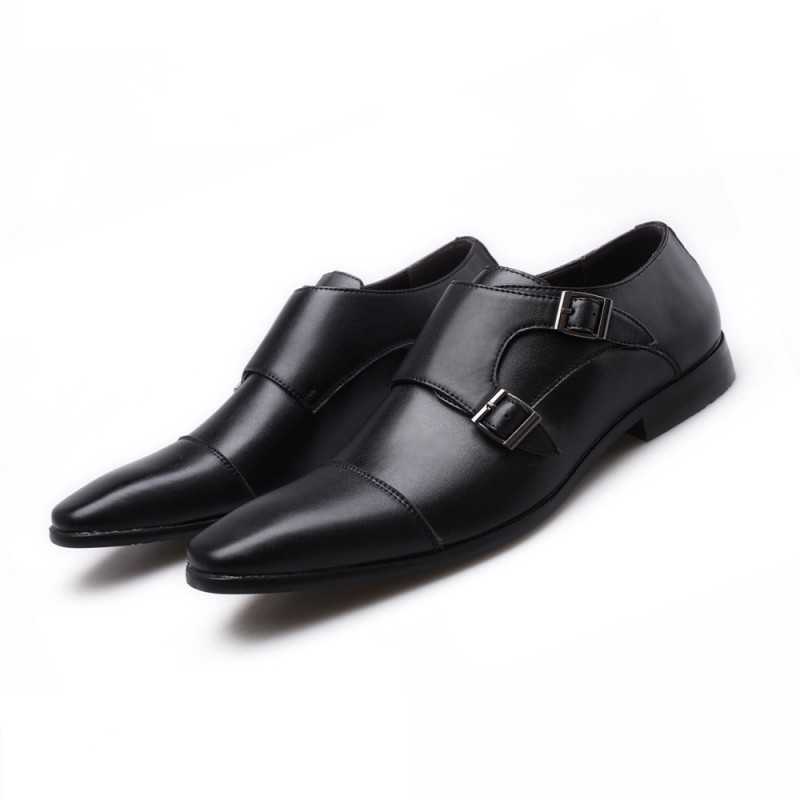 Men Fashion Square Toe Three-Joint Monk Buckle Pu Leather Shoes