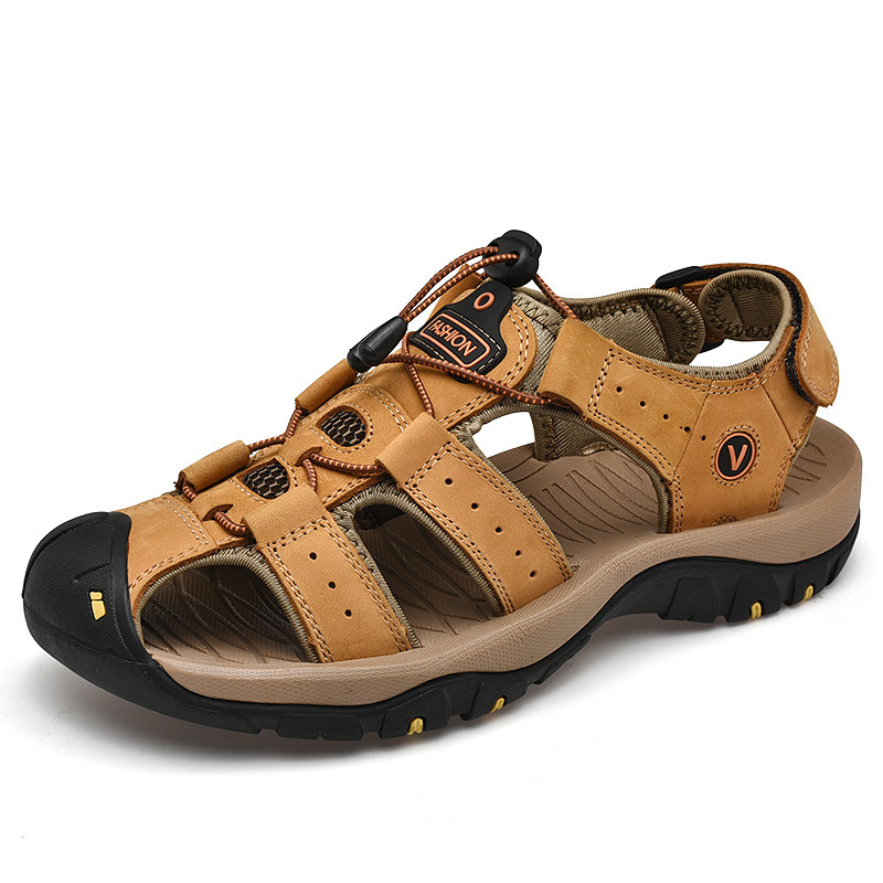 Men Casual Outdoor Large Size Leather Non-Slip Beach Sandals