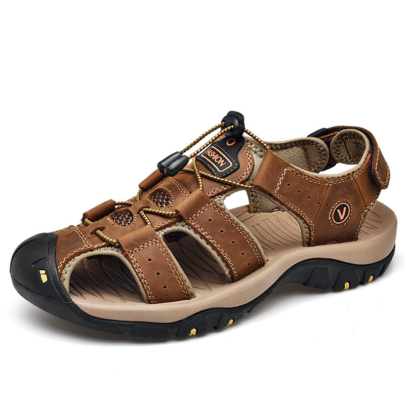 Men Casual Outdoor Large Size Leather Non-Slip Beach Sandals