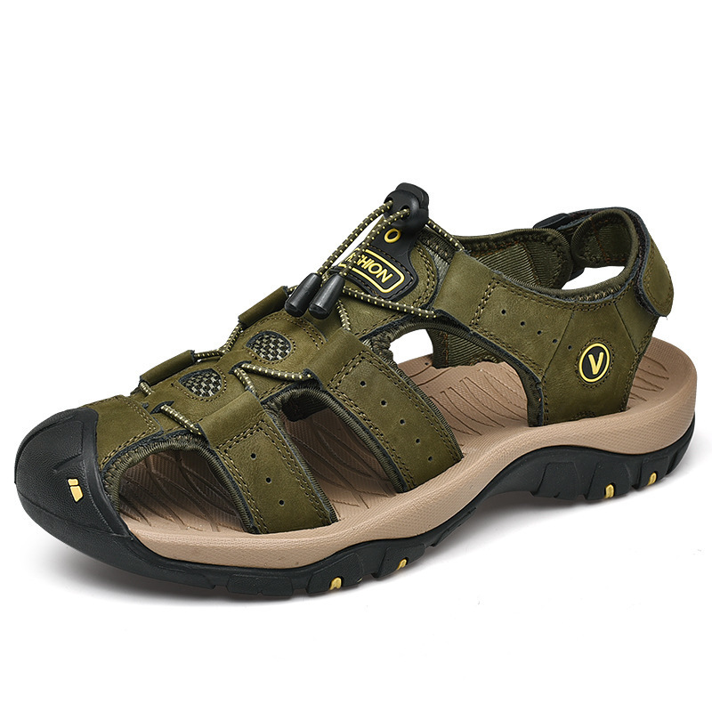 Men Casual Outdoor Large Size Leather Non-Slip Beach Sandals