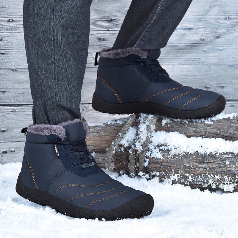 Men Autumn Winter Fashion Casual Solid Color Lace-Up Flats Slip On Platform Shoes Snow Ankle Boots