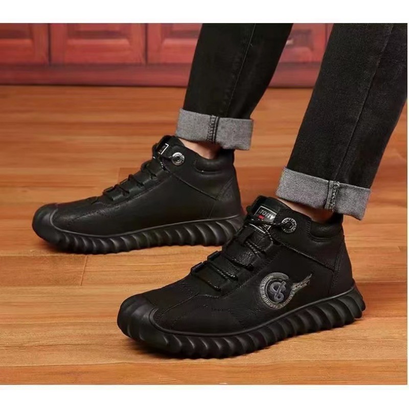 Men Autumn Winter Fashion Casual PU Solid Color Lace-Up Flats Slip On Platform Shoes Snow Ankle Boots