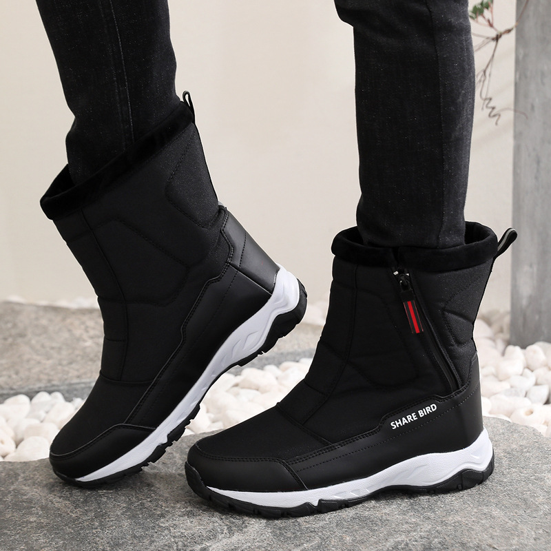 Men Autumn Winter Fashion Casual Solid Color Letter Slip On Zipper Flats Platform Shoes Snow Ankle Boots