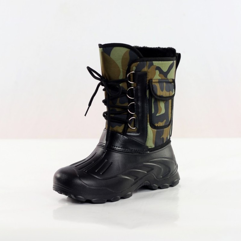 Men Winter Camouflage Round-Toe Thick-Soled Lace-Up Snow Mid-Calf Boots