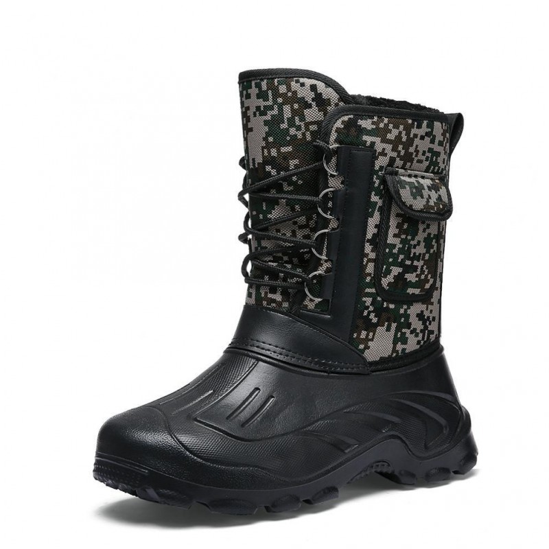 Men Winter Camouflage Round-Toe Thick-Soled Lace-Up Snow Mid-Calf Boots