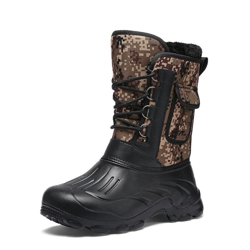 Men Winter Camouflage Round-Toe Thick-Soled Lace-Up Snow Mid-Calf Boots