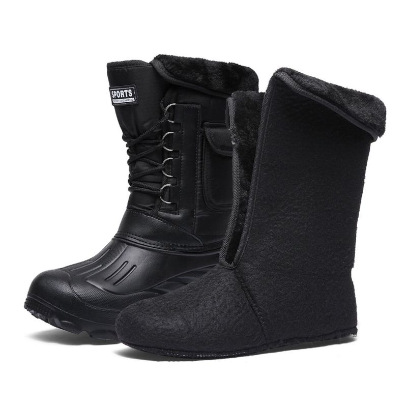 Men Winter Camouflage Round-Toe Thick-Soled Lace-Up Snow Mid-Calf Boots