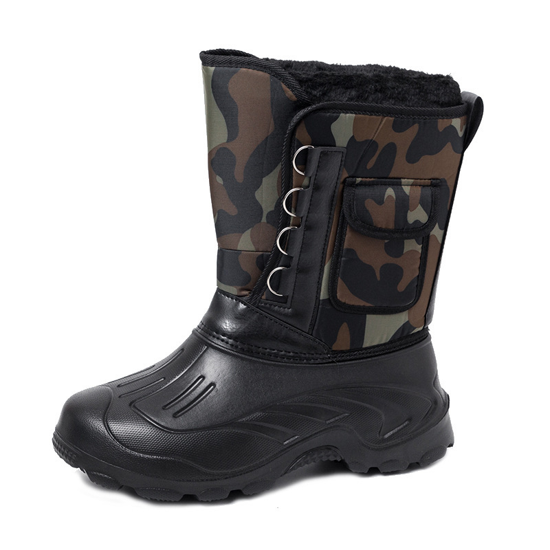 Men Winter Camouflage Round-Toe Thick-Soled Lace-Up Snow Mid-Calf Boots