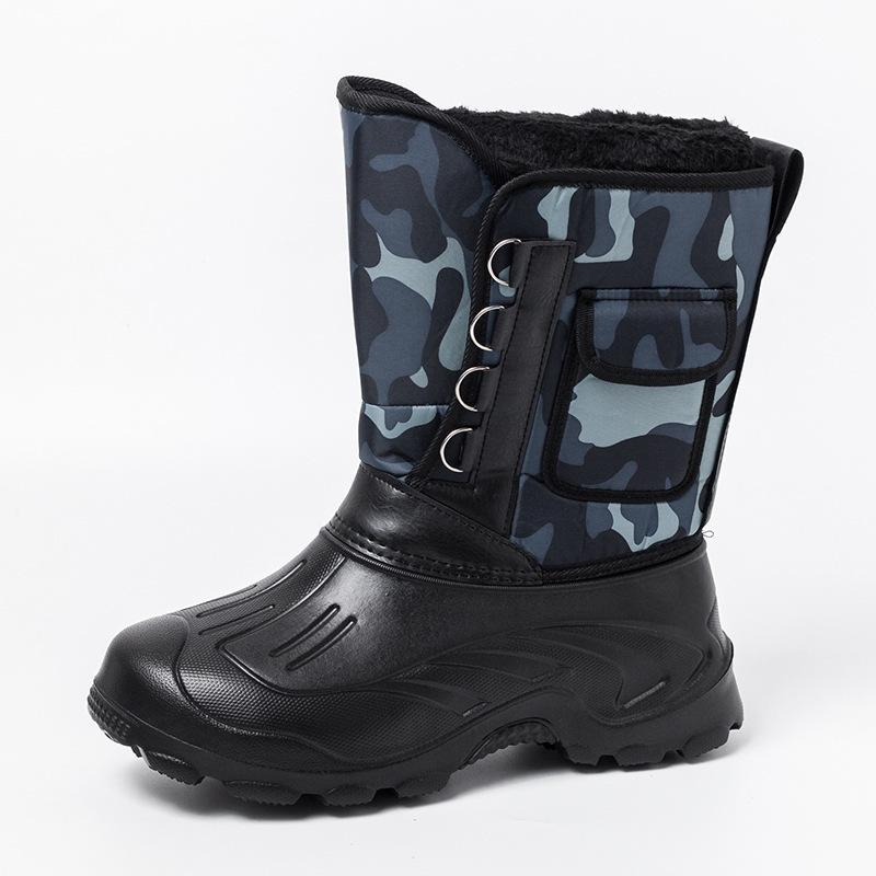 Men Winter Camouflage Round-Toe Thick-Soled Lace-Up Snow Mid-Calf Boots