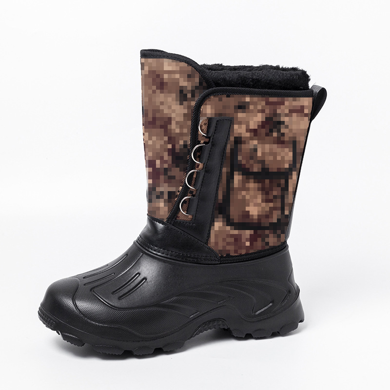 Men Winter Camouflage Round-Toe Thick-Soled Lace-Up Snow Mid-Calf Boots