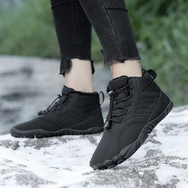 Men Winter Solid Color Pointed-Toe Flat Shoes Slip On Snow Ankle Boots