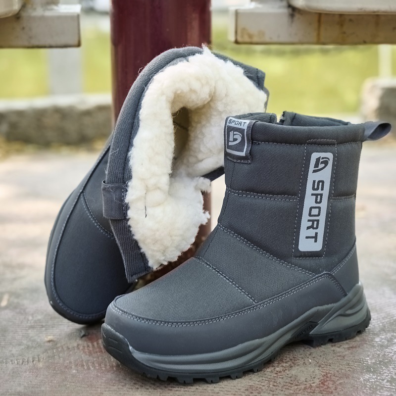 Men Autumn Winter Fashion Casual Solid Color Letter Zipper Slip On Thick-Soled Snow Mid Calf Boots