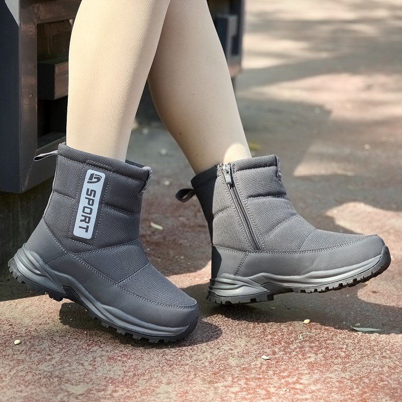 Men Autumn Winter Fashion Casual Solid Color Letter Zipper Slip On Thick-Soled Snow Mid Calf Boots