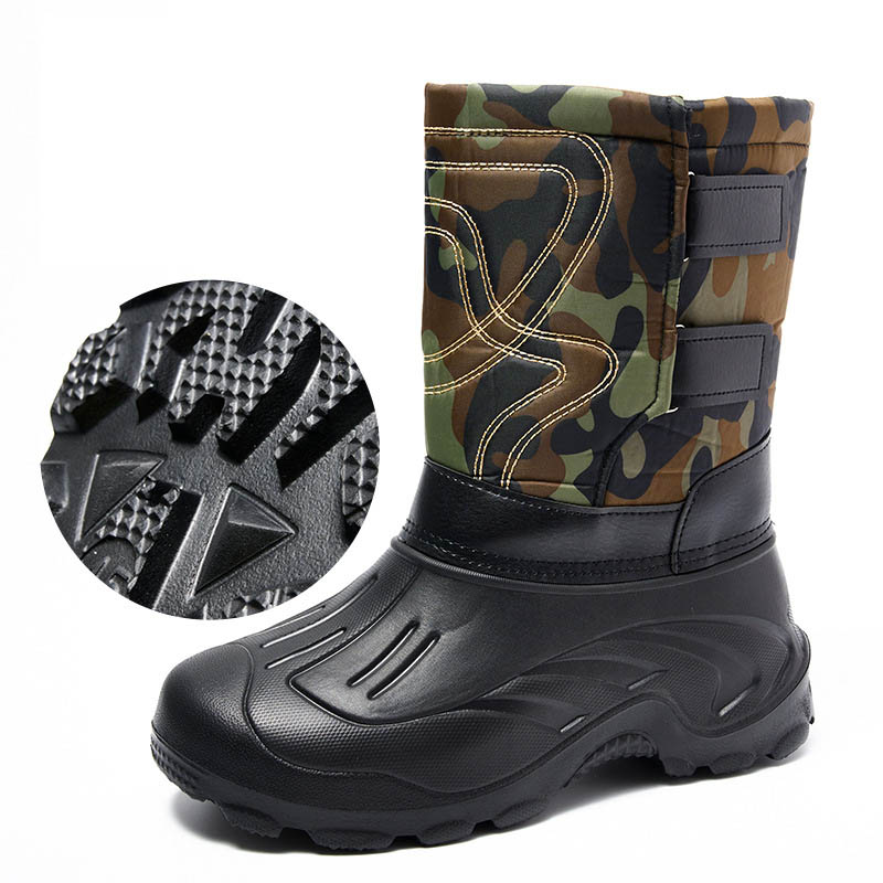 Men Autumn Winter Fashion Casual Solid Color Camouflage Slip On Thick-Soled Snow Mid Calf Boots