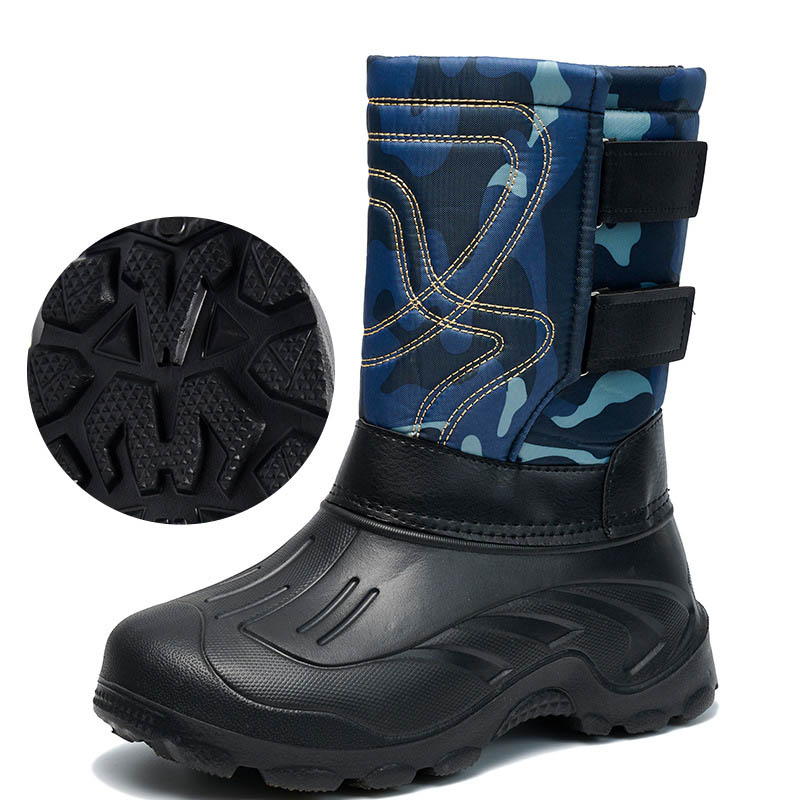 Men Autumn Winter Fashion Casual Solid Color Camouflage Slip On Thick-Soled Snow Mid Calf Boots