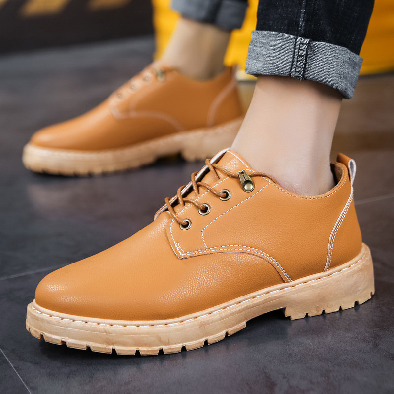 Men Fashion Casual Versatile Lace-Up Flat PU Low Top Combat Boots