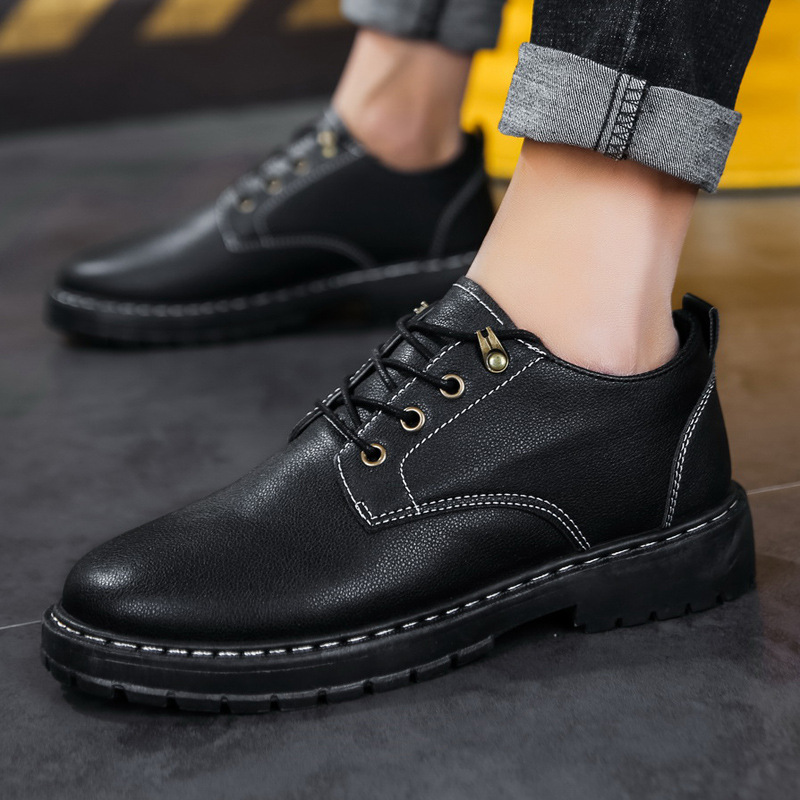 Men Fashion Casual Versatile Lace-Up Flat PU Low Top Combat Boots