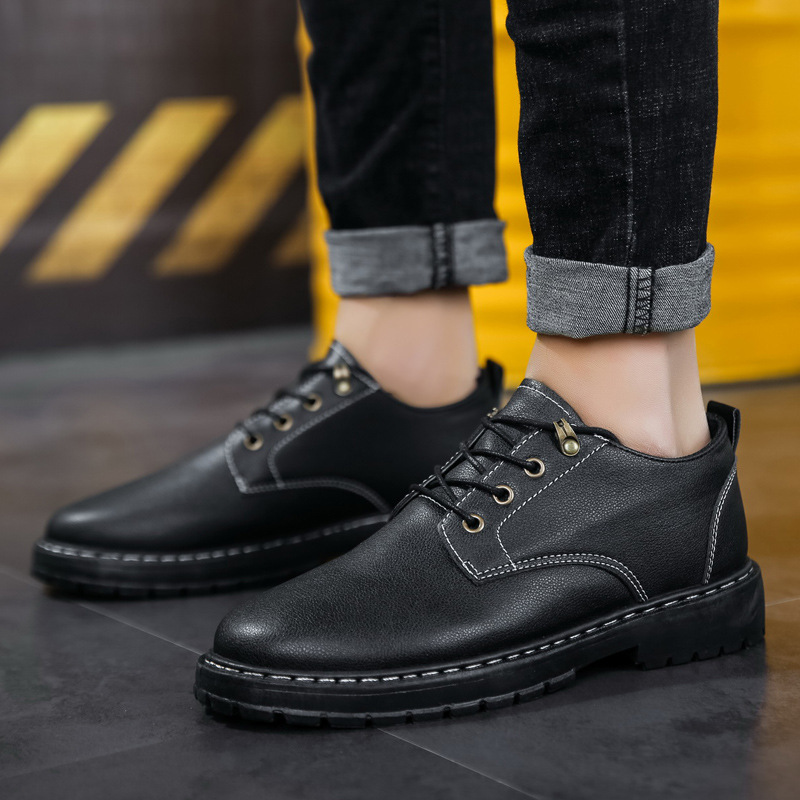 Men Fashion Casual Versatile Lace-Up Flat PU Low Top Combat Boots