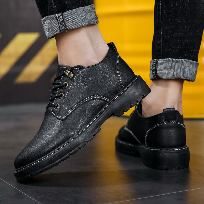 Men Fashion Casual Versatile Lace-Up Flat PU Low Top Combat Boots