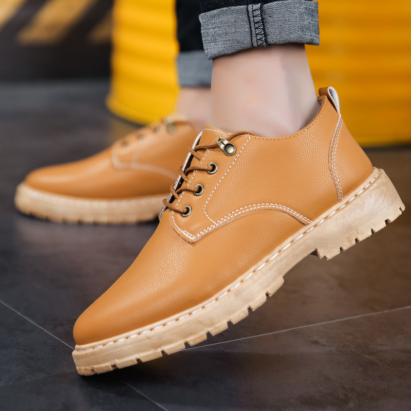 Men Fashion Casual Versatile Lace-Up Flat PU Low Top Combat Boots