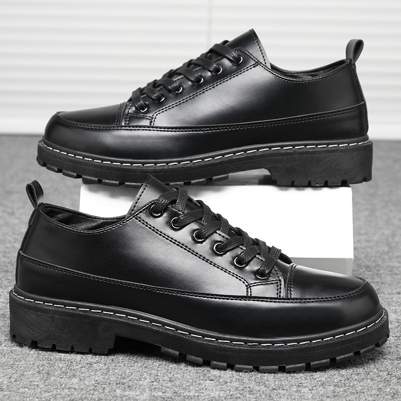 Men Fashion Casual Versatile Lace-Up Flat PU Low Top Combat Boots