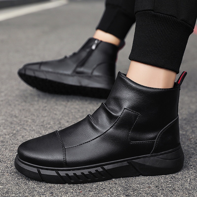 Men Autumn Winter Fashion Casual Round-Toe High Top Zipper Thick-Soled Combat Boots