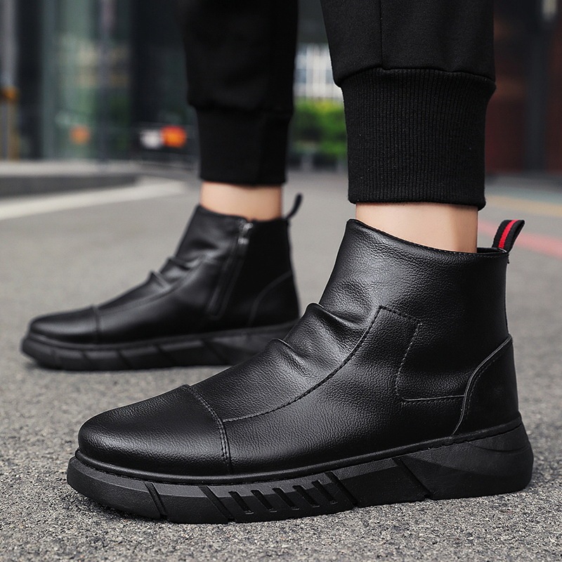 Men Autumn Winter Fashion Casual Round-Toe High Top Zipper Thick-Soled Combat Boots