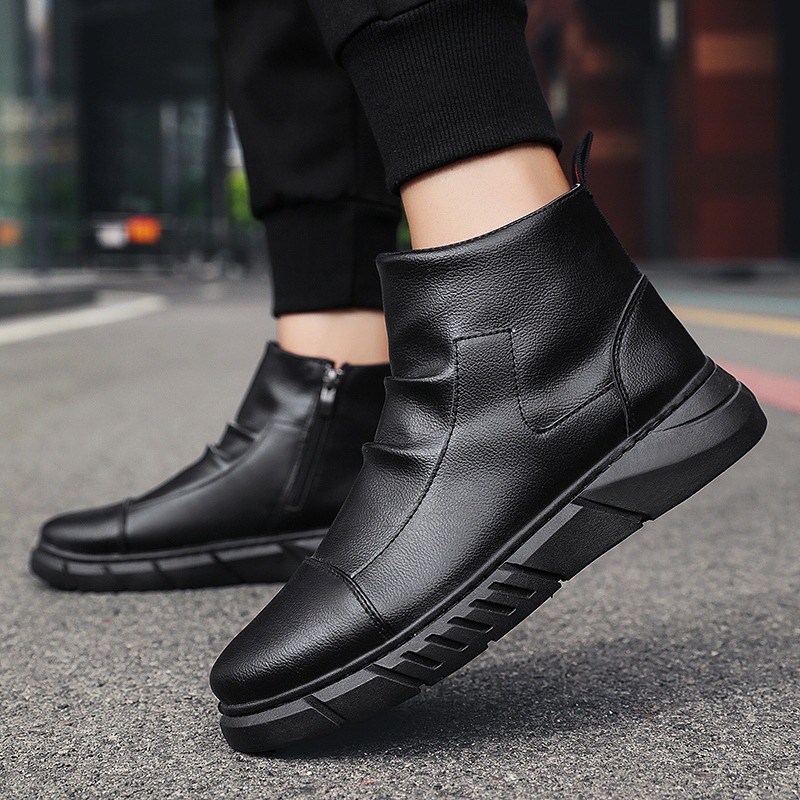 Men Autumn Winter Fashion Casual Round-Toe High Top Zipper Thick-Soled Combat Boots