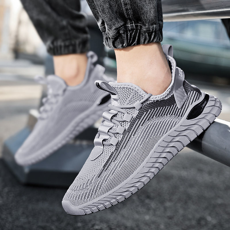 Men Fashion Casual Round-Toe Mesh Cloth Lace-Up Thick-Soled Sneakers