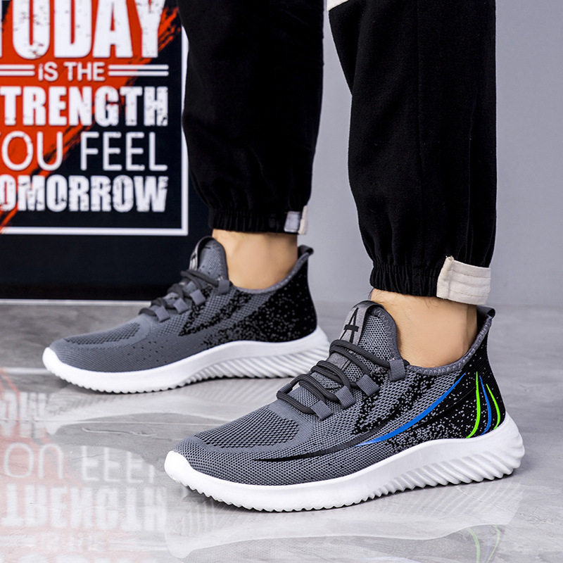 Men Leisure Sports Versatile Round-Toe Mesh Cloth Lace-Up Thick-Soled Sneakers