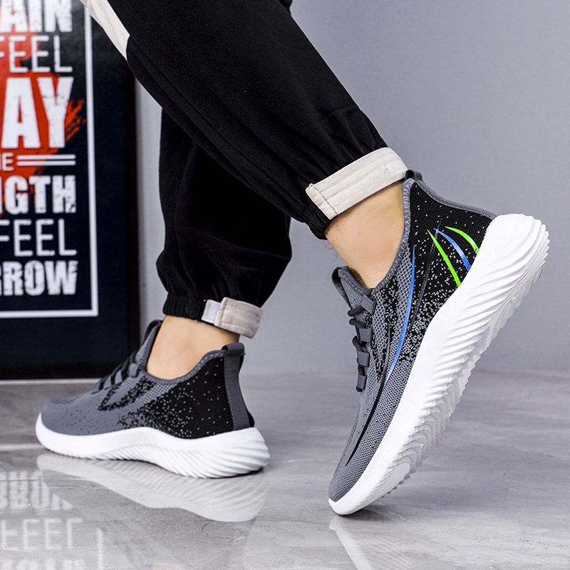 Men Leisure Sports Versatile Round-Toe Mesh Cloth Lace-Up Thick-Soled Sneakers